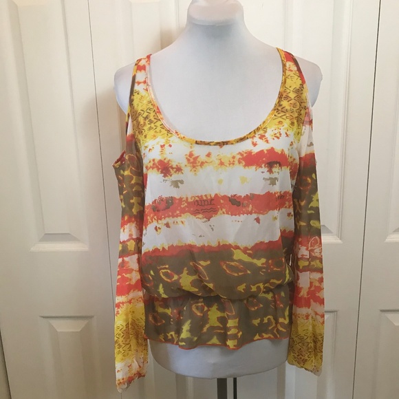 Cold Shoulder Split Open Back Blouse sz M - Picture 1 of 6